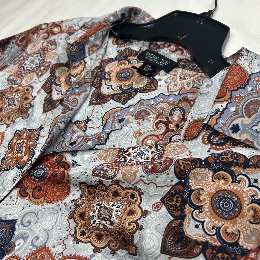 Rachel Zoe Womens Medallion Paisley Button Down Blouse Blue Rust Navy Size M